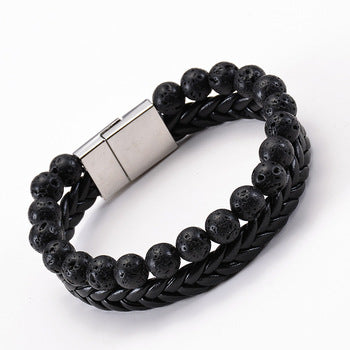 Lava beads and Leather bracelet